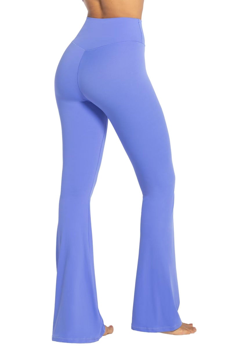 Sunzel Flare Leggings, Crossover Yoga Pants with Tummy Control, High-Waisted and Wide Leg, 30" Inseam, Periwinkle Medium - Image 2