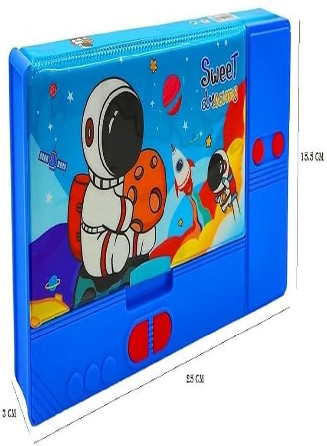 YBN Plastic Jumbo Size Multi-Functional Astronaut Space Theme Pencil Modern Geometry Box with Integrated Sharpner for Boys Girls Kids,Multicolor - with Free 1 Invisible Writing Light Pen - Image 3