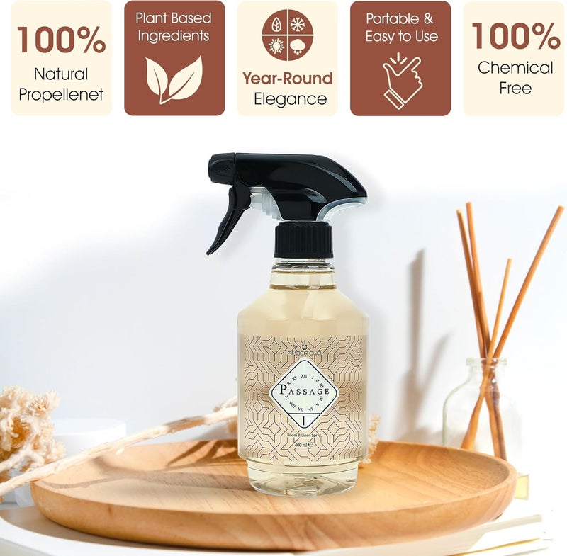 Passage Air Freshener I, 400 ML - Oud, Amber & Vetiver Odor Eliminator | Long-Lasting Air Freshener for Home & Office | Ideal for Any Room & Season | Safe on Fabrics & Surface - Image 2