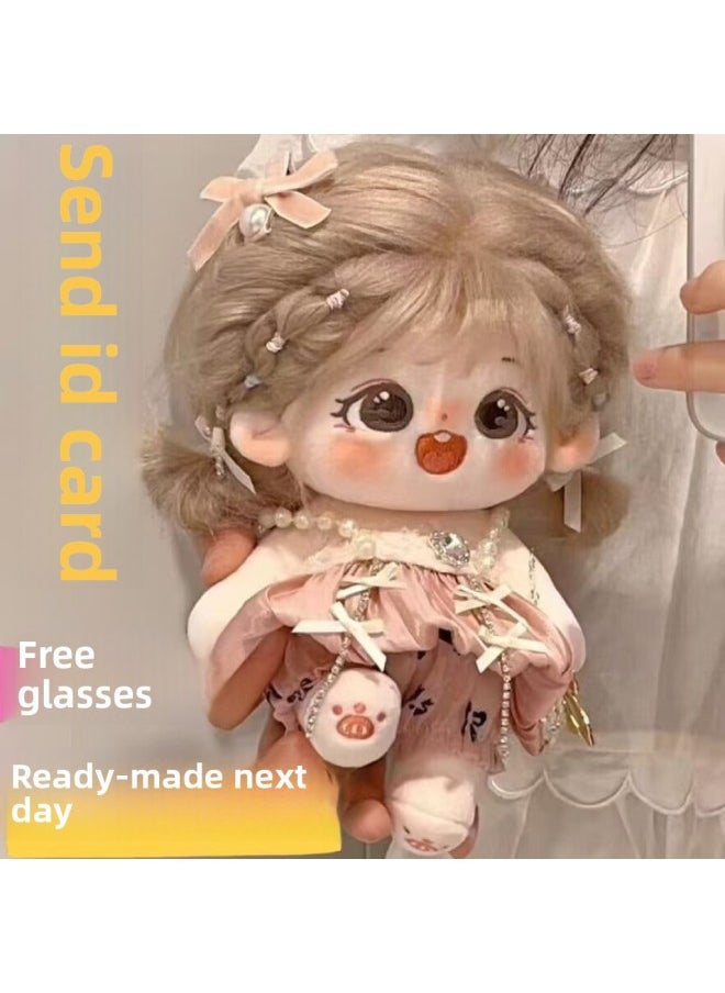 Generic - 20cm Cm Cotton Doll Clothes Suit Plush Toy Doll Daily Clothing Skirt Men's And Women's Doll Dress-up-Specifications:20cm Genuine Doll [can Write Greeting Cards On Your Behalf]-Color:Boneless - Pudding + Heart Bell Love Baby Clothes + Free Clothes Hanger + Birth Certificate + Curling Iron + Tools + Blush - Image 1