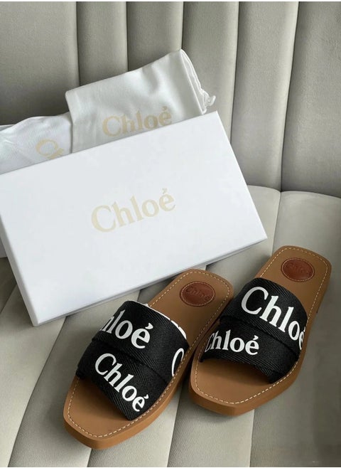 Woody logo-print canvas slides