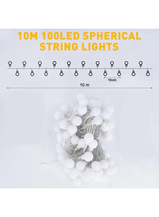 فاصولا أضواء LED سلسلة 10 متر 100 لمبة, أضواء جنيات كروية بلمبات 1.7 سم أبيض دافئ, أضوات زخرفية بتوصيل قابس قابلة للربط لتزيين الحديقة الداخلية والخارجية لحفلات الزفاف والعيد, (أبيض دافئ) - Image 2