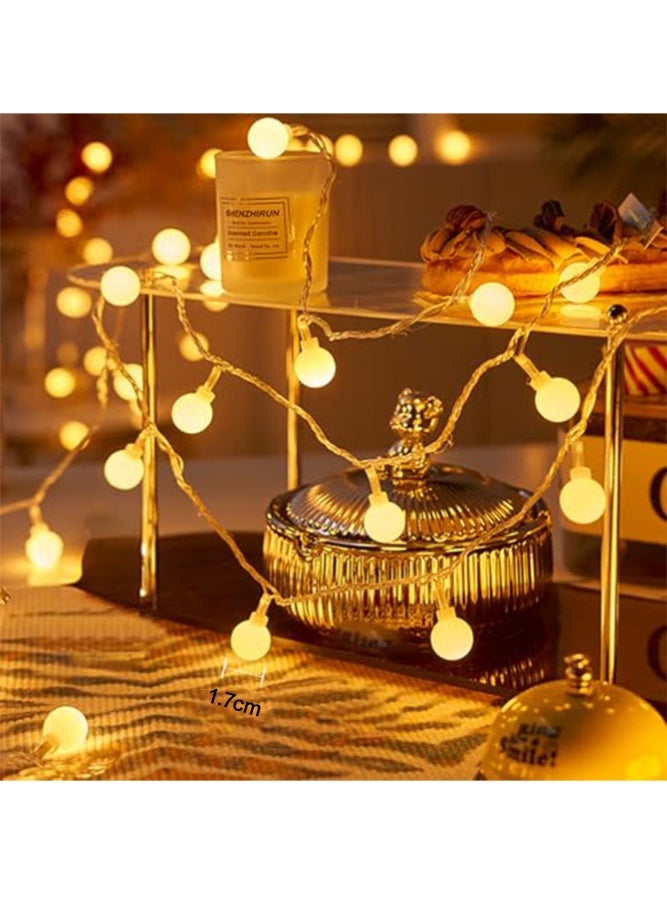 فاصولا أضواء LED سلسلة 10 متر 100 لمبة, أضواء جنيات كروية بلمبات 1.7 سم أبيض دافئ, أضوات زخرفية بتوصيل قابس قابلة للربط لتزيين الحديقة الداخلية والخارجية لحفلات الزفاف والعيد, (أبيض دافئ) - Image 3