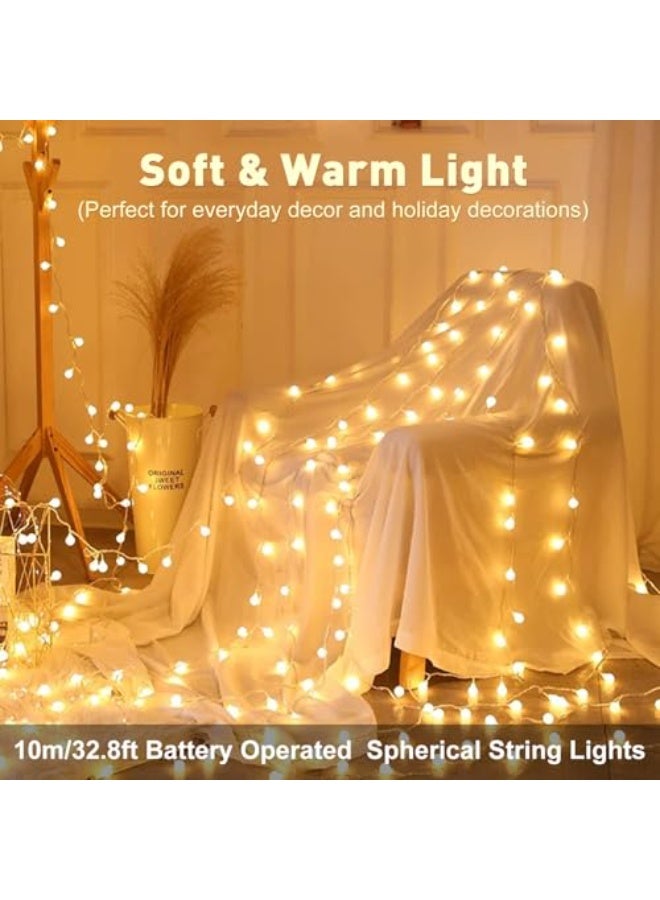 فاصولا أضواء LED سلسلة 10 متر 100 لمبة, أضواء جنيات كروية بلمبات 1.7 سم أبيض دافئ, أضوات زخرفية بتوصيل قابس قابلة للربط لتزيين الحديقة الداخلية والخارجية لحفلات الزفاف والعيد, (أبيض دافئ) - Image 4