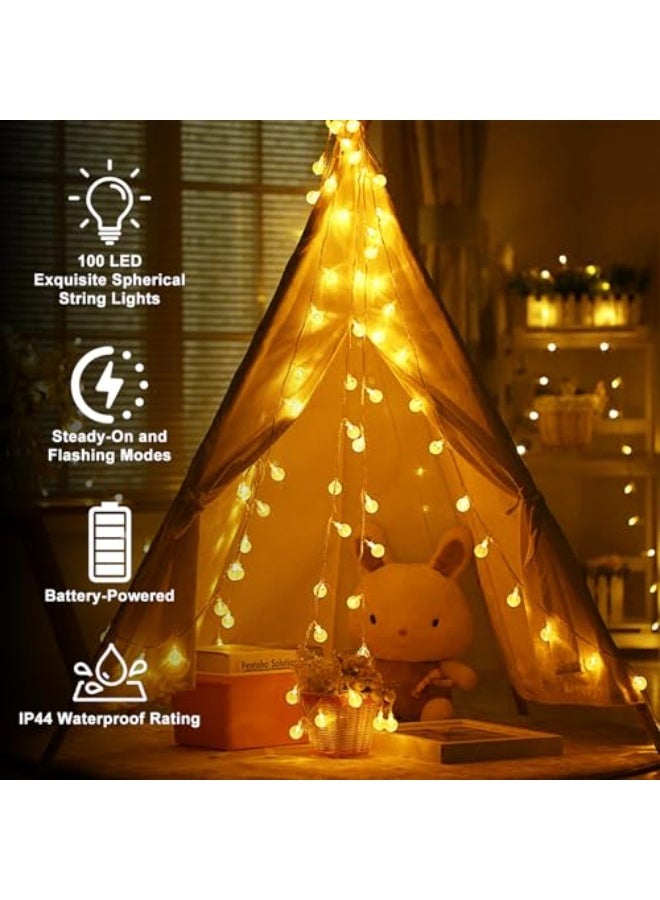 فاصولا أضواء LED سلسلة 10 متر 100 لمبة, أضواء جنيات كروية بلمبات 1.7 سم أبيض دافئ, أضوات زخرفية بتوصيل قابس قابلة للربط لتزيين الحديقة الداخلية والخارجية لحفلات الزفاف والعيد, (أبيض دافئ) - Image 5