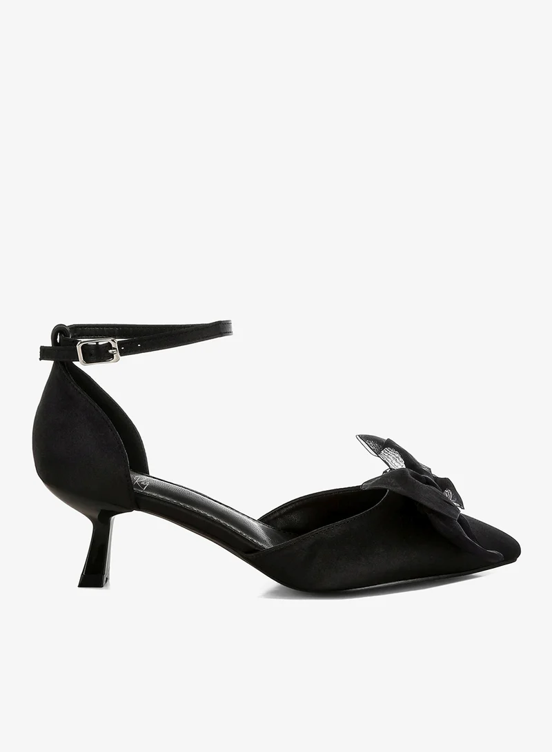 Bow Detail Satin Sandals in Black