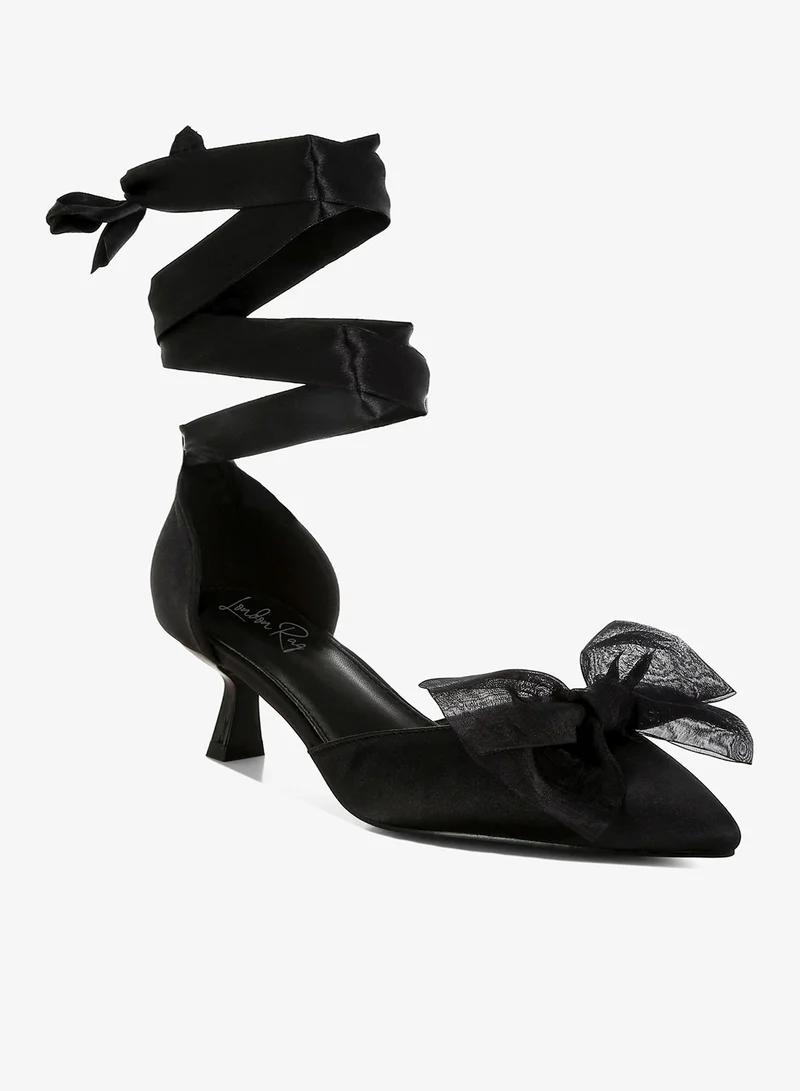 London Rag Bow Detail Satin Sandals in Black