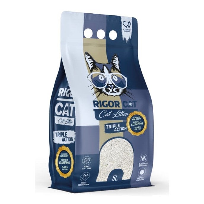 Rigor Cat Litter with Activated Carbon – 5L Quick Clumping, High Absorption, Dust-Free Formula for Superior Odor Control and Hygiene – Ideal for Sensitive Cats - Image 1