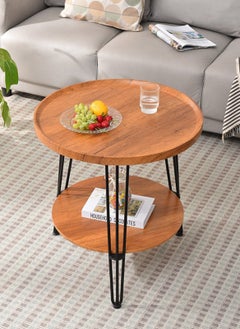 Sharpdo Living Room Sofa Side Table Double Layer Small Coffee Table, Metal Frame, Brown Round Coffee Table 48*48*50CM  - Image 3