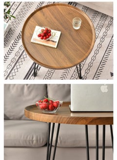 Sharpdo Living Room Sofa Side Table Double Layer Small Coffee Table, Metal Frame, Brown Round Coffee Table 48*48*50CM  - Image 4
