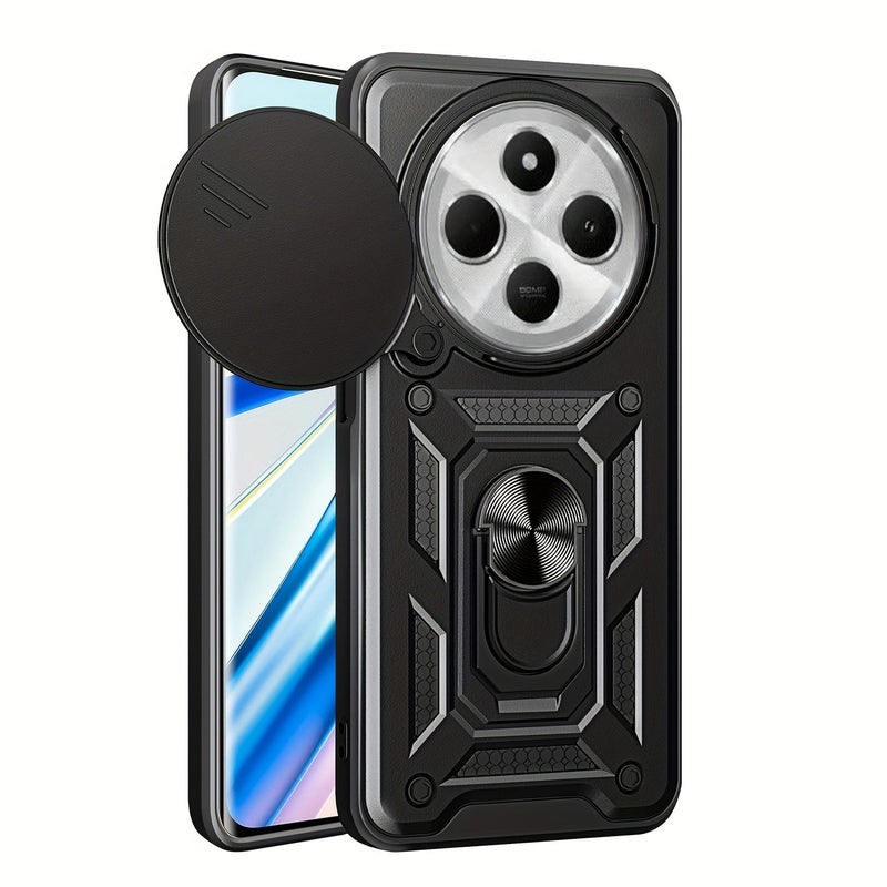 Navy Blue Triple Protection Shockproof Phone Case with Kickstand for POCO C75 - Image 2