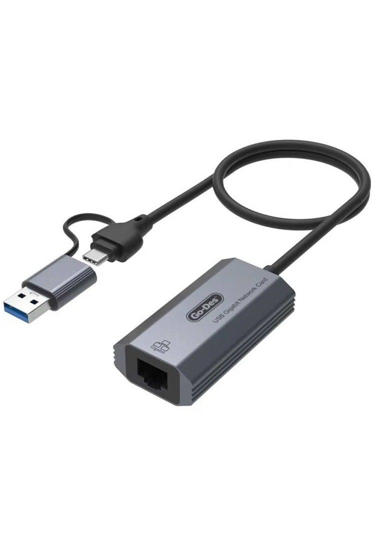 GO-DES Go Des GD-6836 To Type-C And USB-A Gigabit Ethernet Converter Cable - Image 1