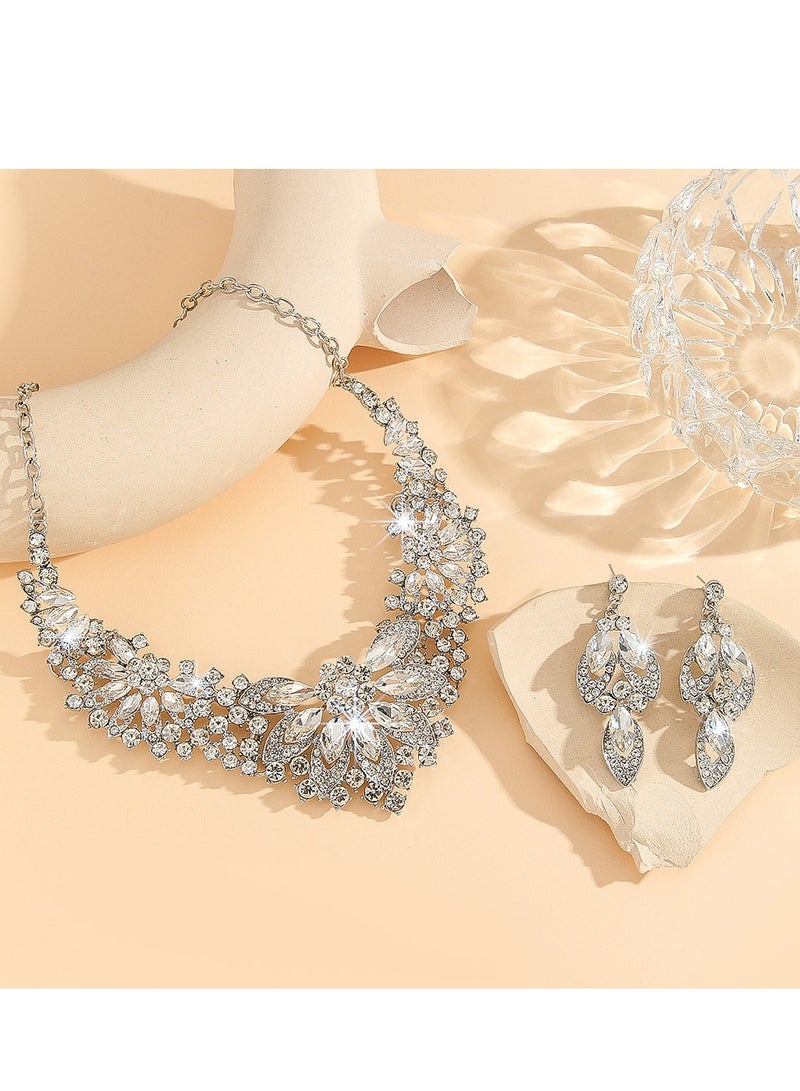 2 Piece Necklace & Earrings Jewelry Set Shiny Chic Rhinestone Embellished Jewelry Set Perfect for Ladies Gifts for Girlfriends, Wife, Mother, Bridesmaids, Wedding Party, Gala Prom Accessories  - Image 2