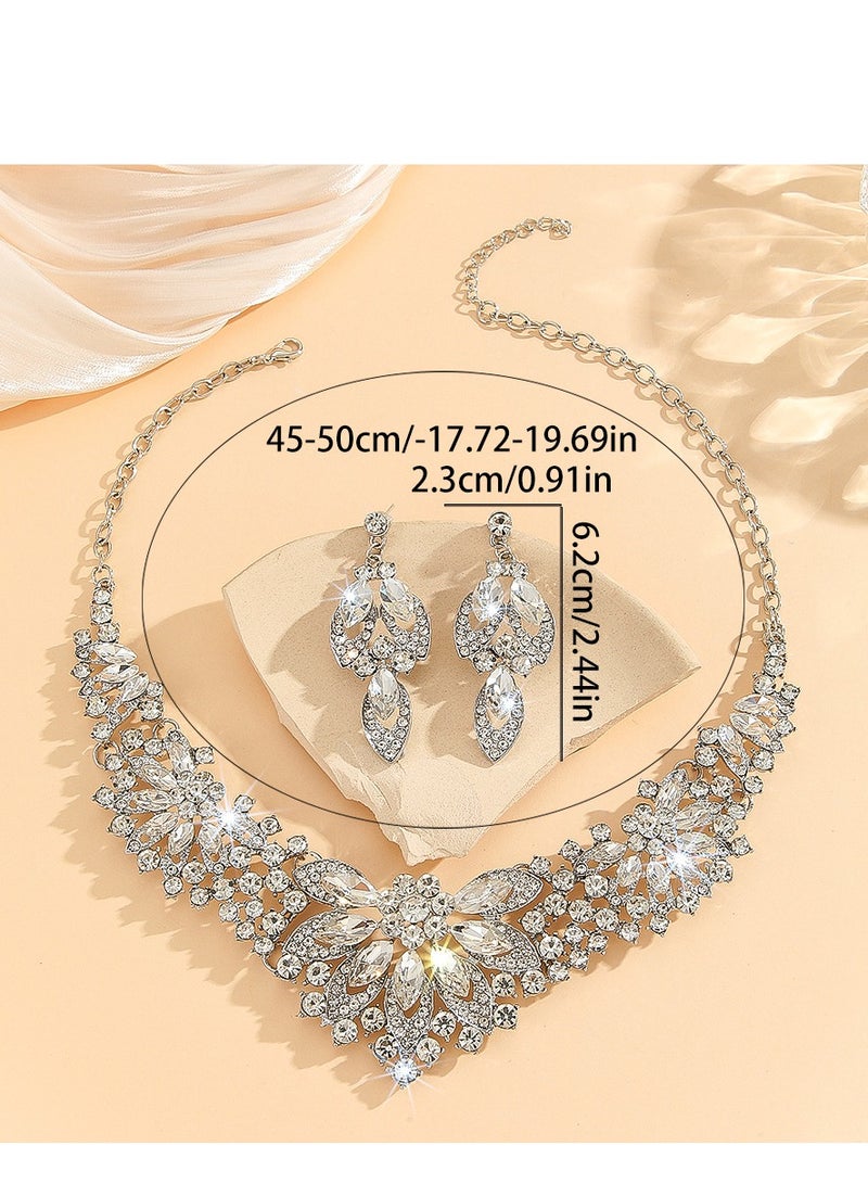 2 Piece Necklace & Earrings Jewelry Set Shiny Chic Rhinestone Embellished Jewelry Set Perfect for Ladies Gifts for Girlfriends, Wife, Mother, Bridesmaids, Wedding Party, Gala Prom Accessories  - Image 4
