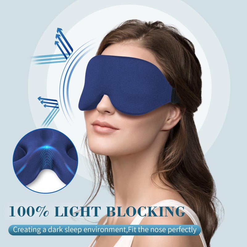 ZGGCD Sleep Mask for Side Sleeper, Light Blocking Sleeping Eye Mask for Women Men, 3D Contoured Cup Night Blindfold, Luxury Eye Cover Eyeshade with Adjustable Strap for Travel, Nap, Blue - Image 2