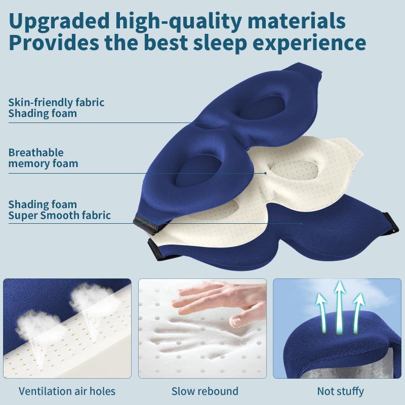 ZGGCD Sleep Mask for Side Sleeper, Light Blocking Sleeping Eye Mask for Women Men, 3D Contoured Cup Night Blindfold, Luxury Eye Cover Eyeshade with Adjustable Strap for Travel, Nap, Blue - Image 5