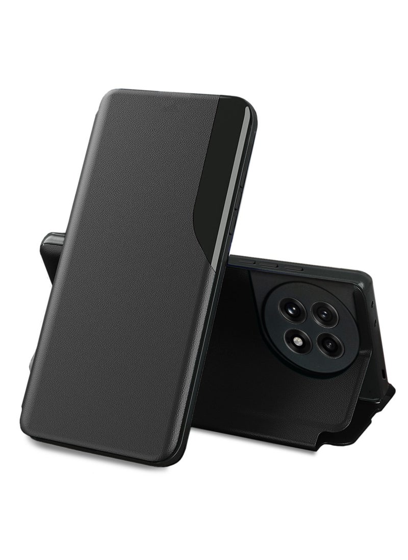 Wtech - OnePlus 13R 5G 2025 Smart Mirror Window Flip Phone Case Auto Sleep Wake Cover - Black - Image 1