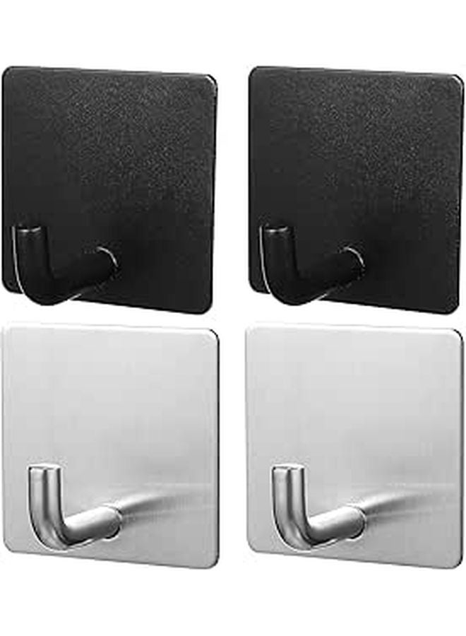 4 Pack Black Brushed Metal Wall Hooks For Towels Clothes Coats And Hats - Image 1