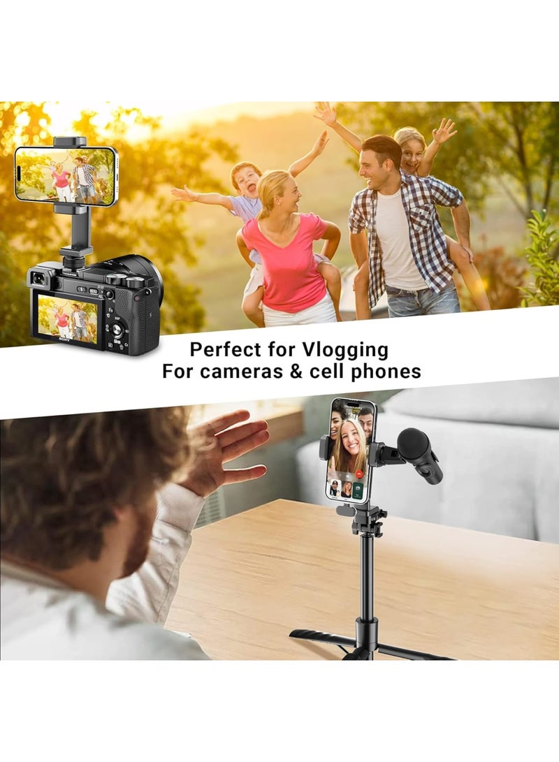 SYOSI Phone Tripod Mount Adapter with Cold Shoe – 360° Rotatable 180° Tilt Smartphone Holder with 1/4" Thread for Tripod, Selfie Stick, Camera Stand, Live Streaming, Video Shooting (Black) - Image 2