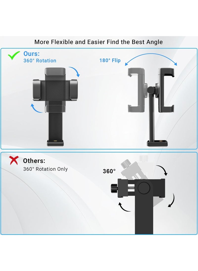 SYOSI Phone Tripod Mount Adapter with Cold Shoe – 360° Rotatable 180° Tilt Smartphone Holder with 1/4" Thread for Tripod, Selfie Stick, Camera Stand, Live Streaming, Video Shooting (Black) - Image 4