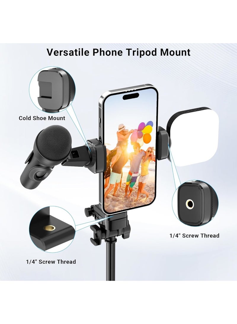 SYOSI Phone Tripod Mount Adapter with Cold Shoe – 360° Rotatable 180° Tilt Smartphone Holder with 1/4" Thread for Tripod, Selfie Stick, Camera Stand, Live Streaming, Video Shooting (Black) - Image 3