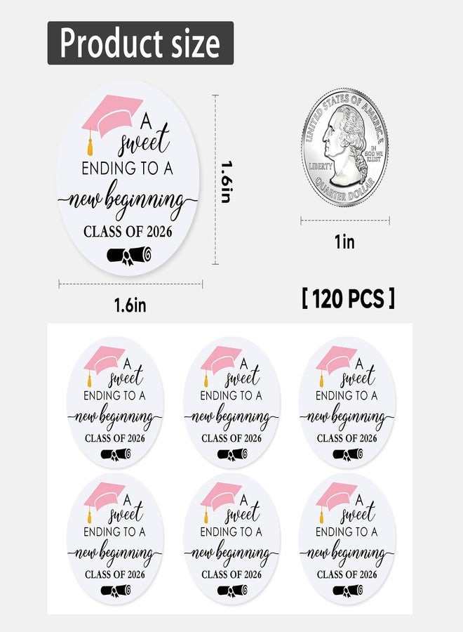 CYLDGNS 120 Pack Class of 2026 Graduation Stickers, A Sweet Ending to a New Beginning Round Thank You & Invitation Seals for Envelopes, Graduation Party Favor Decorations, Pink, 1.6 Inch - Image 2