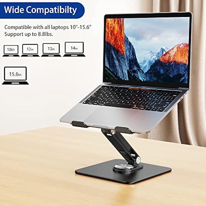 rayihni LSX7 LAPTOP STAND, 360 ANGLE ADJUSTABLE ROTATING BASE, ERGONOMIC ADJUSTABLE LAPTOP STAND, COMPUTER RISER STAND COMPATIBLE WITH LAPTOPS BETWEEN 10-15.6" (BLACK) - Image 3