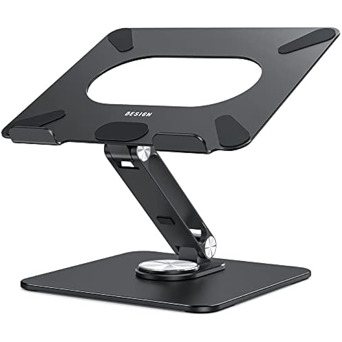 rayihni LSX7 LAPTOP STAND, 360 ANGLE ADJUSTABLE ROTATING BASE, ERGONOMIC ADJUSTABLE LAPTOP STAND, COMPUTER RISER STAND COMPATIBLE WITH LAPTOPS BETWEEN 10-15.6" (BLACK) - Image 1