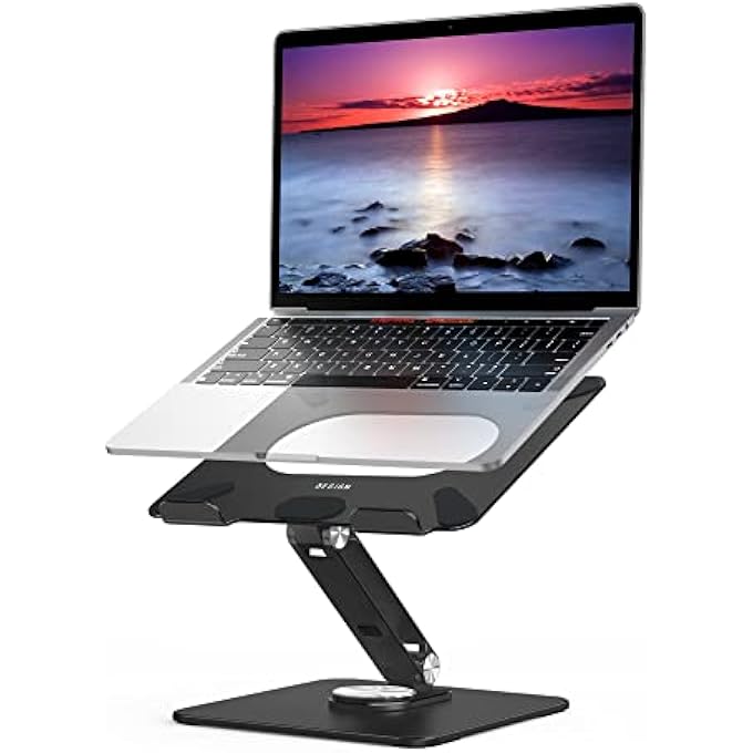 rayihni LSX7 LAPTOP STAND, 360 ANGLE ADJUSTABLE ROTATING BASE, ERGONOMIC ADJUSTABLE LAPTOP STAND, COMPUTER RISER STAND COMPATIBLE WITH LAPTOPS BETWEEN 10-15.6" (BLACK) - Image 2