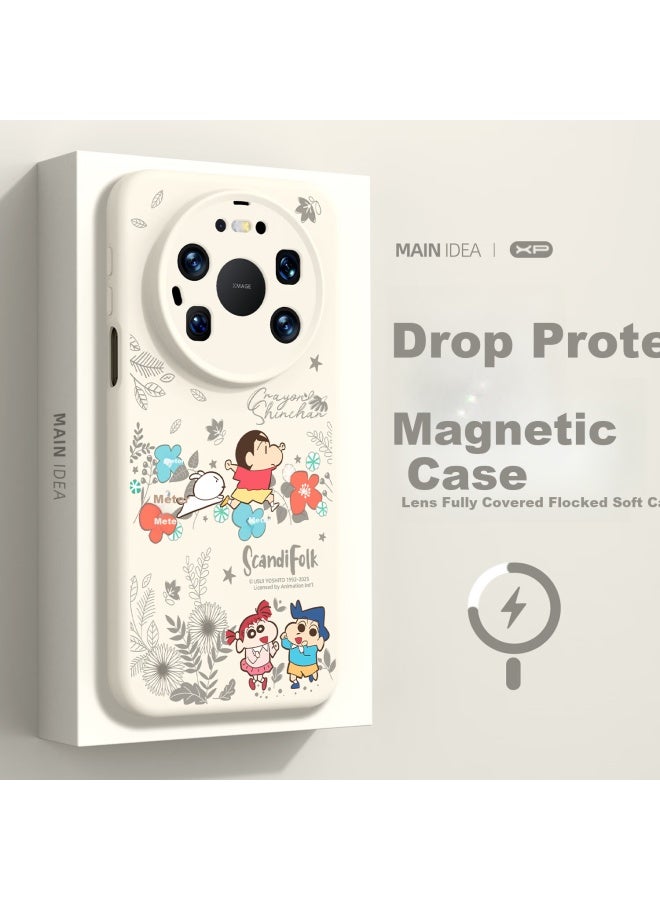 Xp Compatible Huawei Mate80 Pro Max Full Coverage Lens Case Mate80 Pro Max Shockproof Magnetic Liquid Silicone Uni Crayon Shin-chan Antique White Outdoor Edition - Image 1