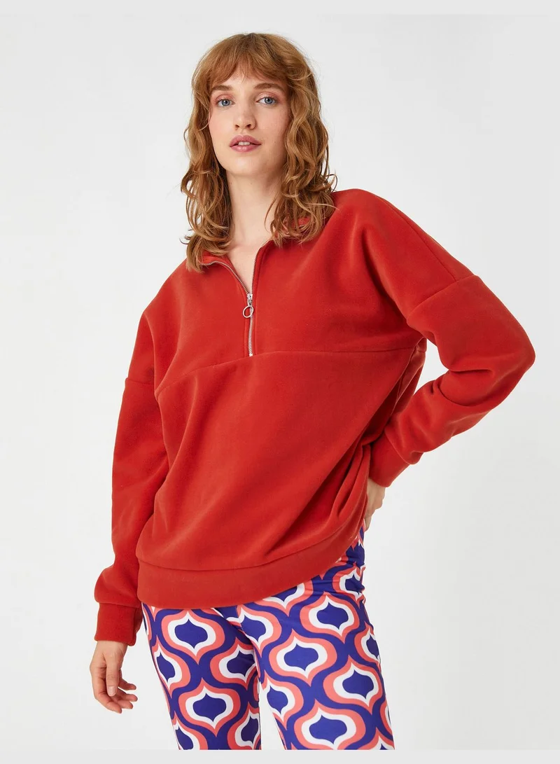 KOTON High Neck Sweatshirt Zipper Detail