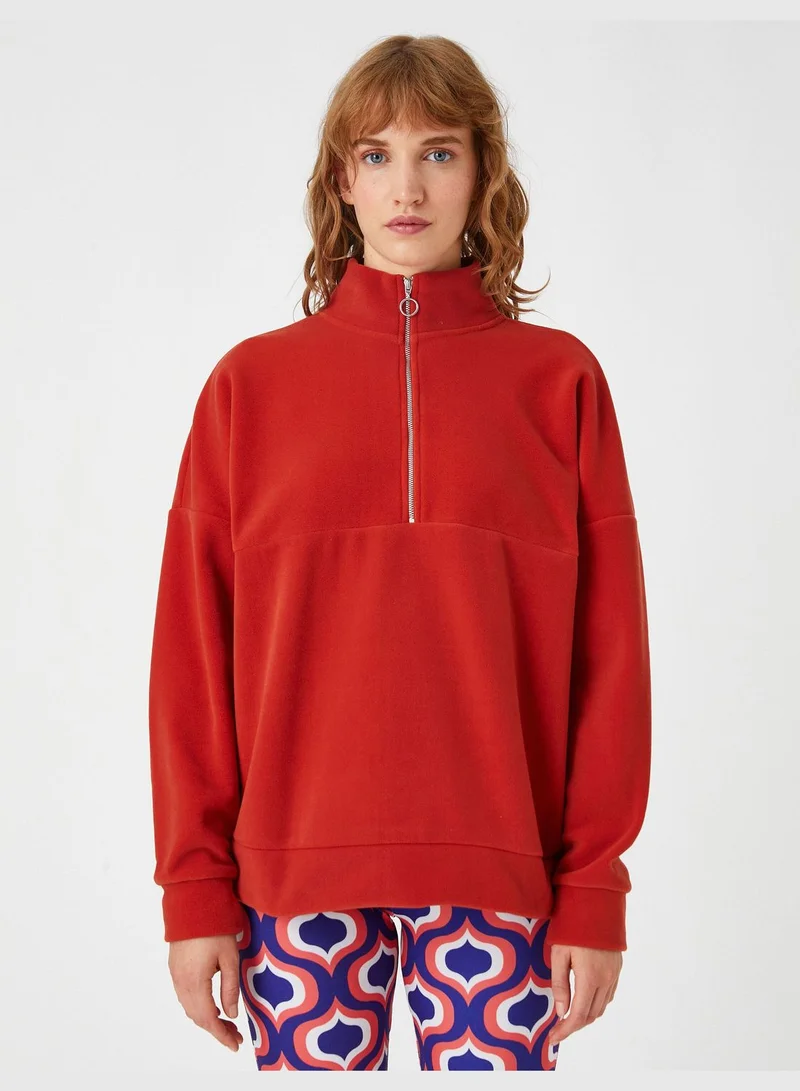 KOTON High Neck Sweatshirt Zipper Detail