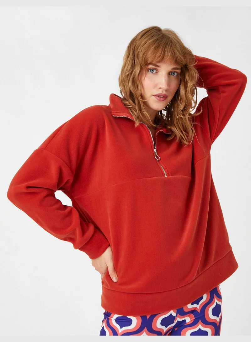 KOTON High Neck Sweatshirt Zipper Detail