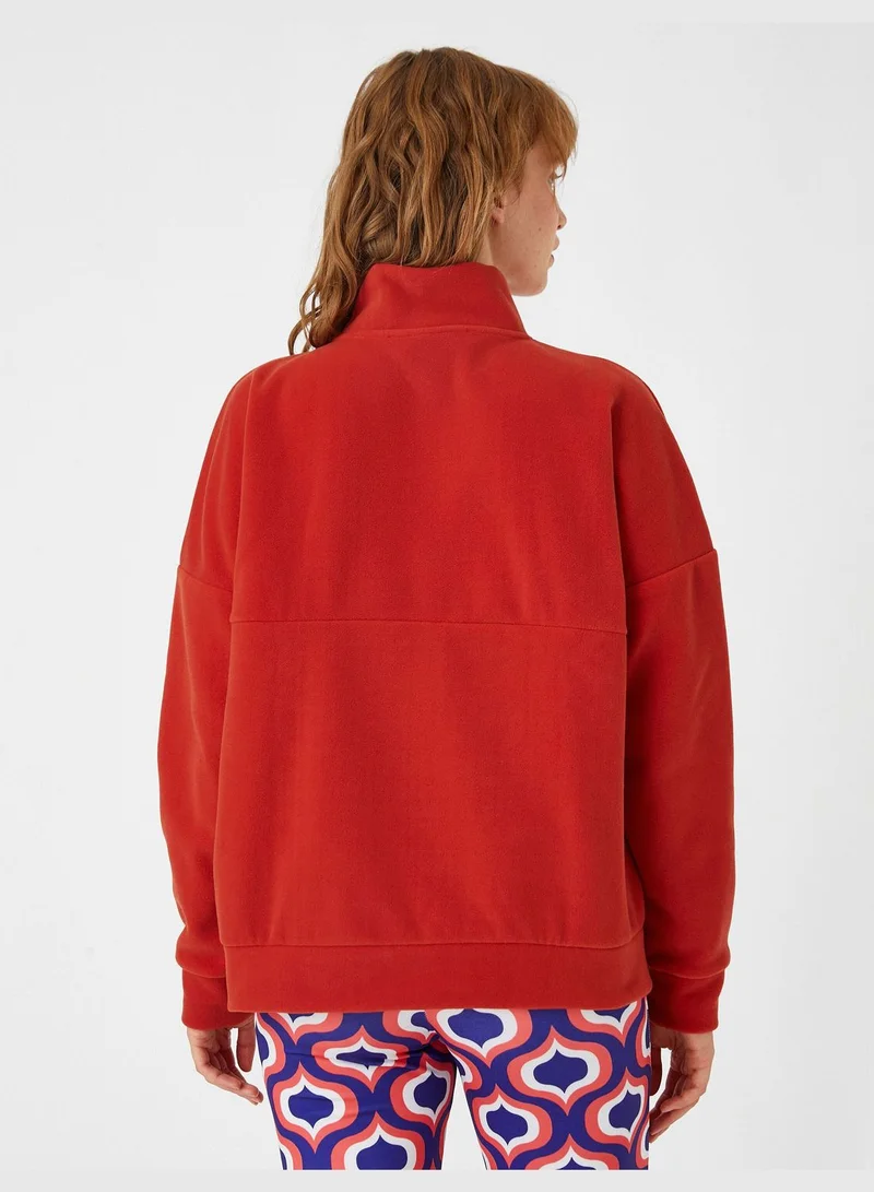 KOTON High Neck Sweatshirt Zipper Detail