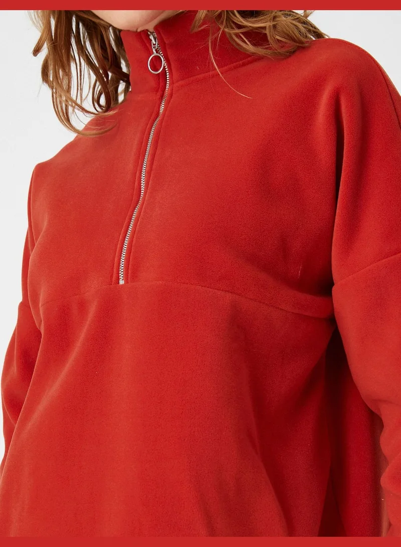 KOTON High Neck Sweatshirt Zipper Detail
