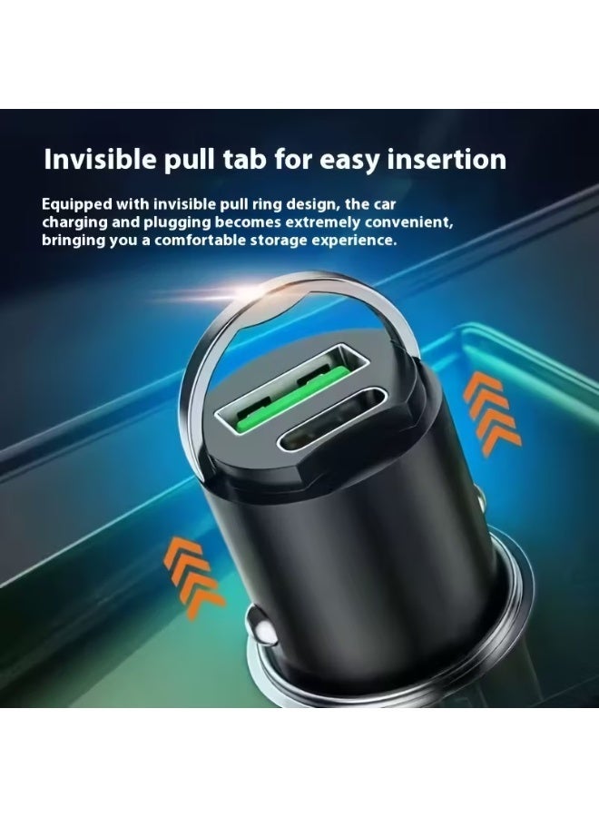 Mini 100W USB Car Charger Dual Port Type-C PD QC3.0 Fast Charging Adapter for iPhone Samsung Huawei Xiaomi Auto Cigarette Lighter Invisible Car Charger Black - Image 5
