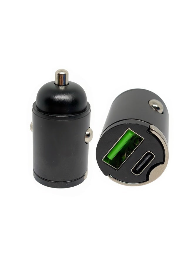 شاحن سيارة USB صغير بقوة 100 واط مع منفذين، Type-C PD QC3.0، شحن سريع لهواتف iPhone و Samsung و Huawei و Xiaomi، قابس ولاعة السيارة، شاحن سيارة مخفي باللون الأسود - Image 2