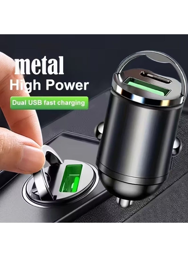 شاحن سيارة USB صغير بقوة 100 واط مع منفذين، Type-C PD QC3.0، شحن سريع لهواتف iPhone و Samsung و Huawei و Xiaomi، قابس ولاعة السيارة، شاحن سيارة مخفي باللون الأسود - Image 4