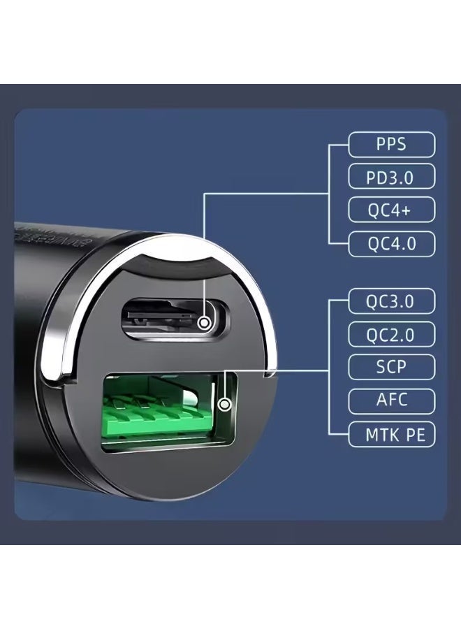شاحن سيارة USB صغير بقوة 100 واط مع منفذين، Type-C PD QC3.0، شحن سريع لهواتف iPhone و Samsung و Huawei و Xiaomi، قابس ولاعة السيارة، شاحن سيارة مخفي باللون الأسود - Image 5