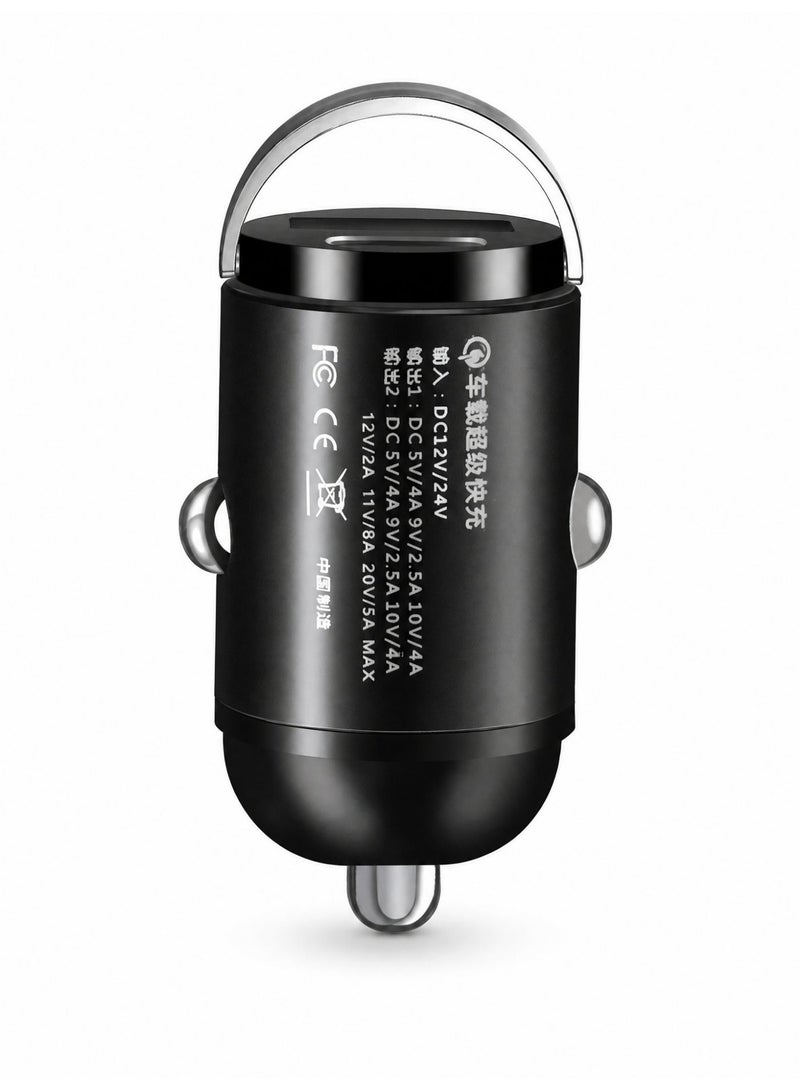شاحن سيارة USB صغير بقوة 100 واط مع منفذين، Type-C PD QC3.0، شحن سريع لهواتف iPhone و Samsung و Huawei و Xiaomi، قابس ولاعة السيارة، شاحن سيارة مخفي باللون الأسود - Image 1