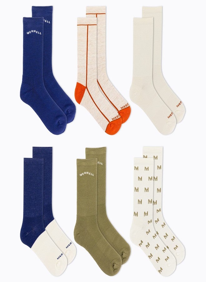 ميريل جوارب ميريل للجنسين، رجالية ونسائية، مبطنة، مصنوعة من مواد معاد تدويرها - عبوة من 6 أزواج، مزودة بشريط داعم لقوس القدم، ماصة للرطوبة، مناسبة للمشي لمسافات طويلة، لون كحلي متنوع، مقاس صغير-متوسط أمريكي - Image 2