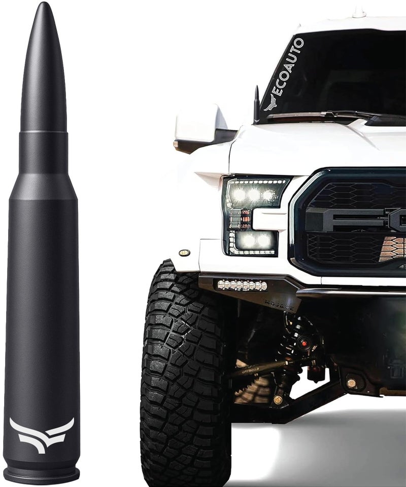 EcoAuto 50 Cal Bullet Antenna for Ford F150 F250 F350 & Dodge Ram & Ford Raptor Bronco - Instantly Upgrade Your Truck Look with F150 Antenna - Anti-Theft Antenna Topper - Matte Black Bullet Antenna - Image 1