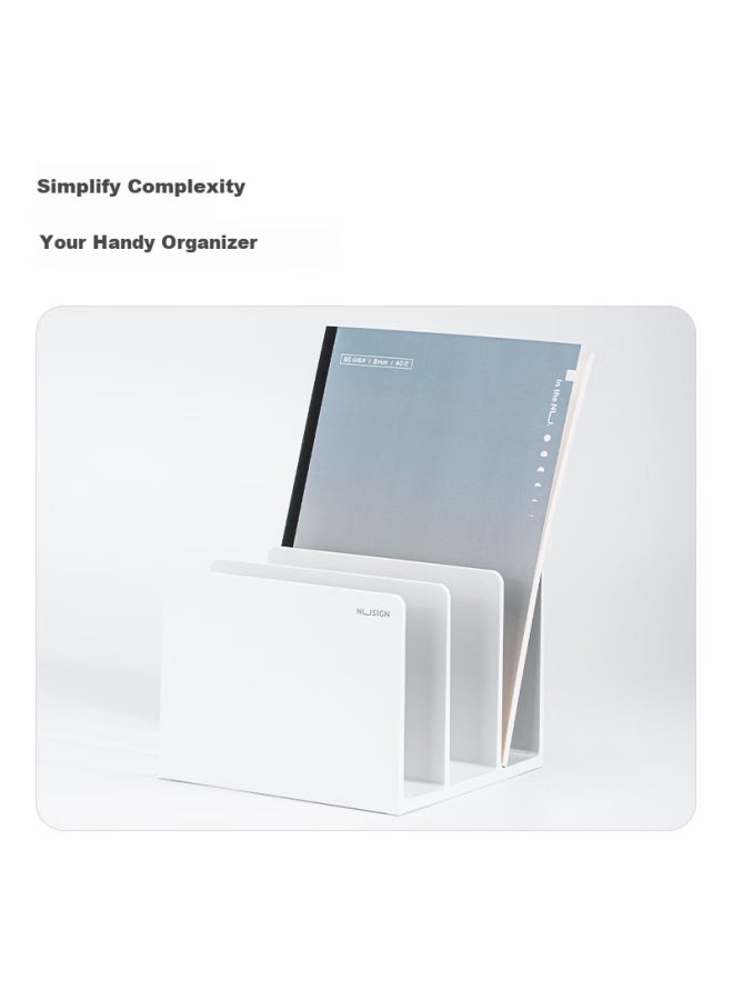 Nusign Triple Book Stand Rack, German Creative Design, Student Desktop File Holder Bookshelf Office Storage Organization Small Bookend Ivory White Ns006