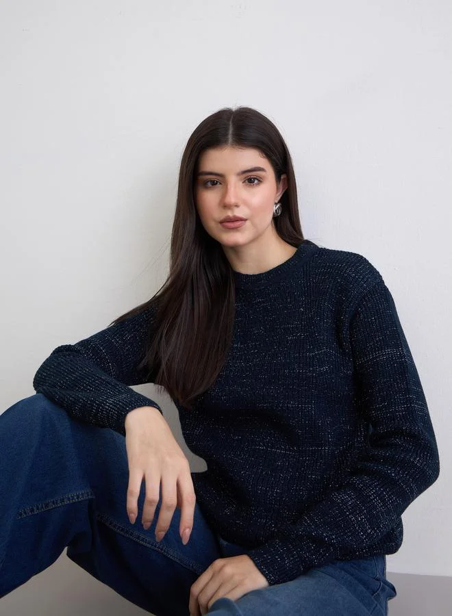 Styli Navy Blue Regular Fit Sweater
