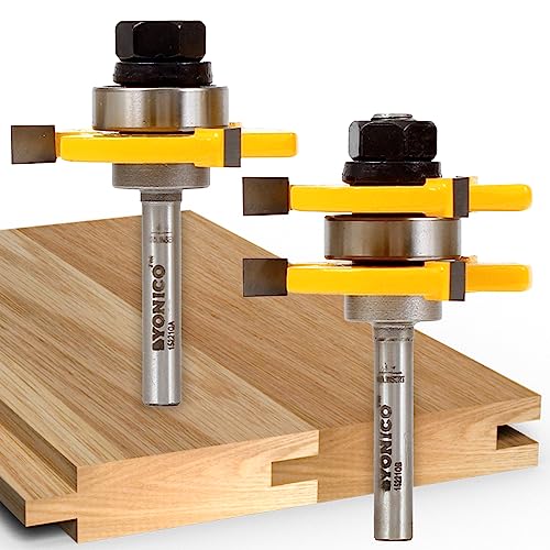 YONICO Tongue and Groove Router Bits Set Up to 3/4-Inch Stock 1/2" Cutting Depth 2 Bit Set 1/4-Inch Shank for Edge-to-Edge Hardwood Flooring, Paneling, Cabinet Door, Plywood Sheathing 15221q - Image 1