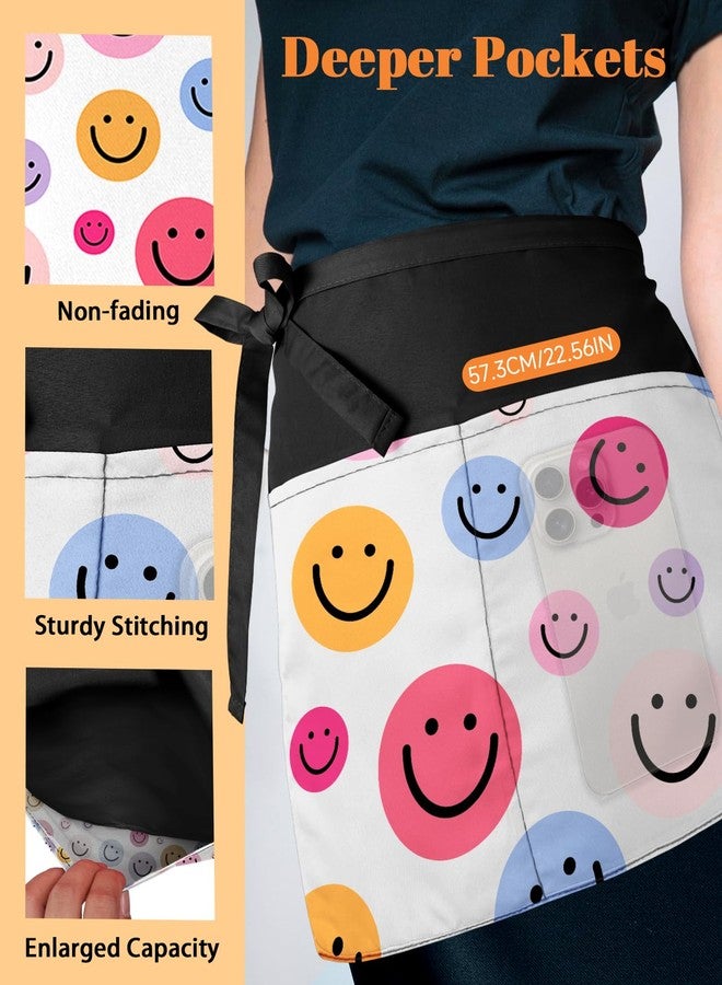 Slohif Reversible Server Apron with 6 Pockets - Waist Apron for Waitress Women Half Apron for Waiter Men Cute Water Resistant Serving Short Apron Barista Bartender Kitchen Accessories Smile - Image 5