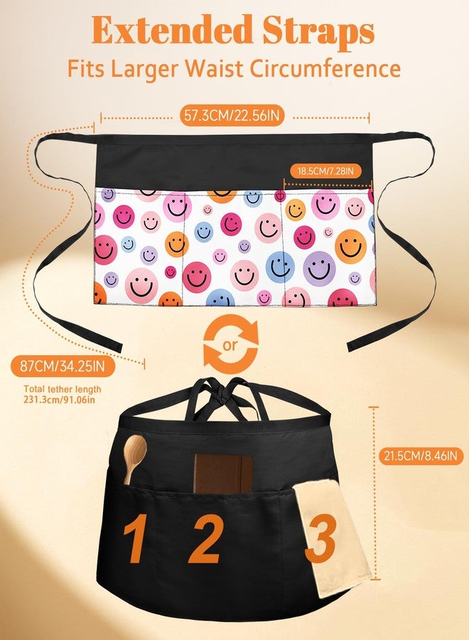 Slohif Reversible Server Apron with 6 Pockets - Waist Apron for Waitress Women Half Apron for Waiter Men Cute Water Resistant Serving Short Apron Barista Bartender Kitchen Accessories Smile - Image 2