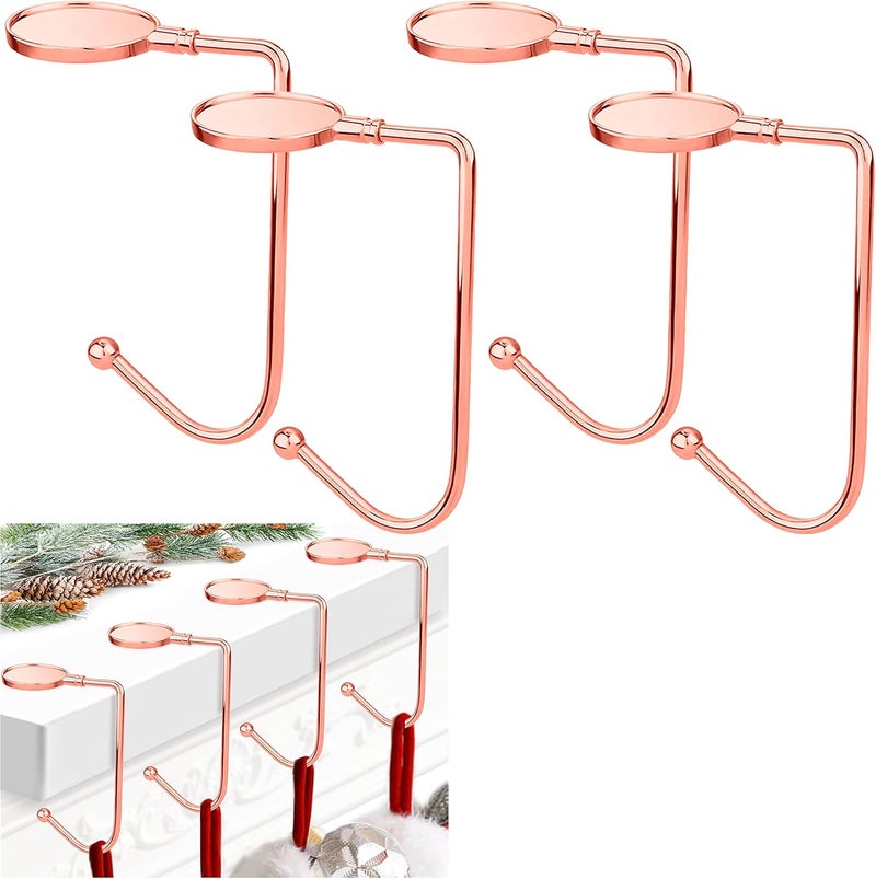 Komotu Christmas Stocking Holders for Mantle Upgrade Non-Slip Safety Mantel Hooks Hanger Grip Fireplace Hang Hook for Christmas Halloween Party Decoration(Rose Gold,4) - Image 1
