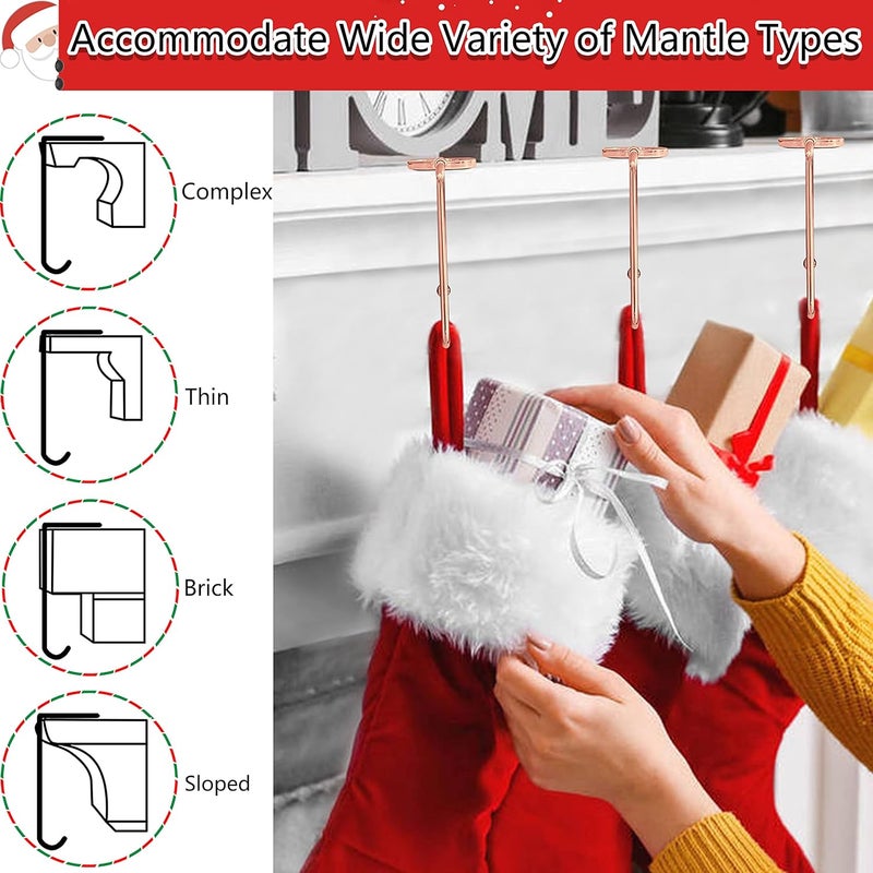 Komotu Christmas Stocking Holders for Mantle Upgrade Non-Slip Safety Mantel Hooks Hanger Grip Fireplace Hang Hook for Christmas Halloween Party Decoration(Rose Gold,4) - Image 4