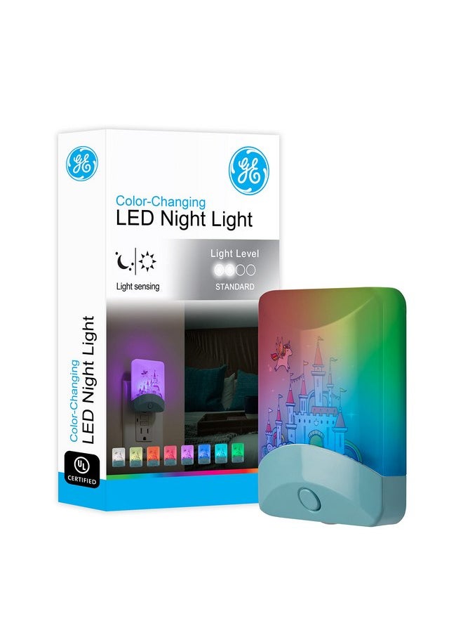 جي إي مصباح ليلي LED متغير اللون من GE، قلعة الأميرة، يتم توصيله بالحائط، مستشعر من الغسق إلى الفجر، للأطفال والبالغين، غرفة النوم، الحمام، غرفة الأطفال، غرفة الأطفال، عبوة واحدة، 52713  - Image 1
